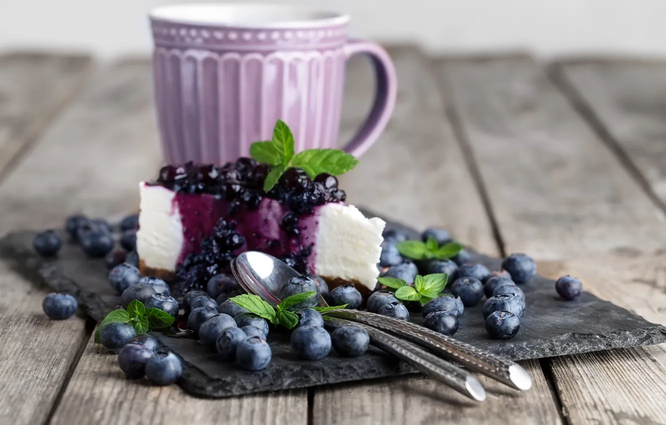 Photo wallpaper Cup, blueberries, cheesecake