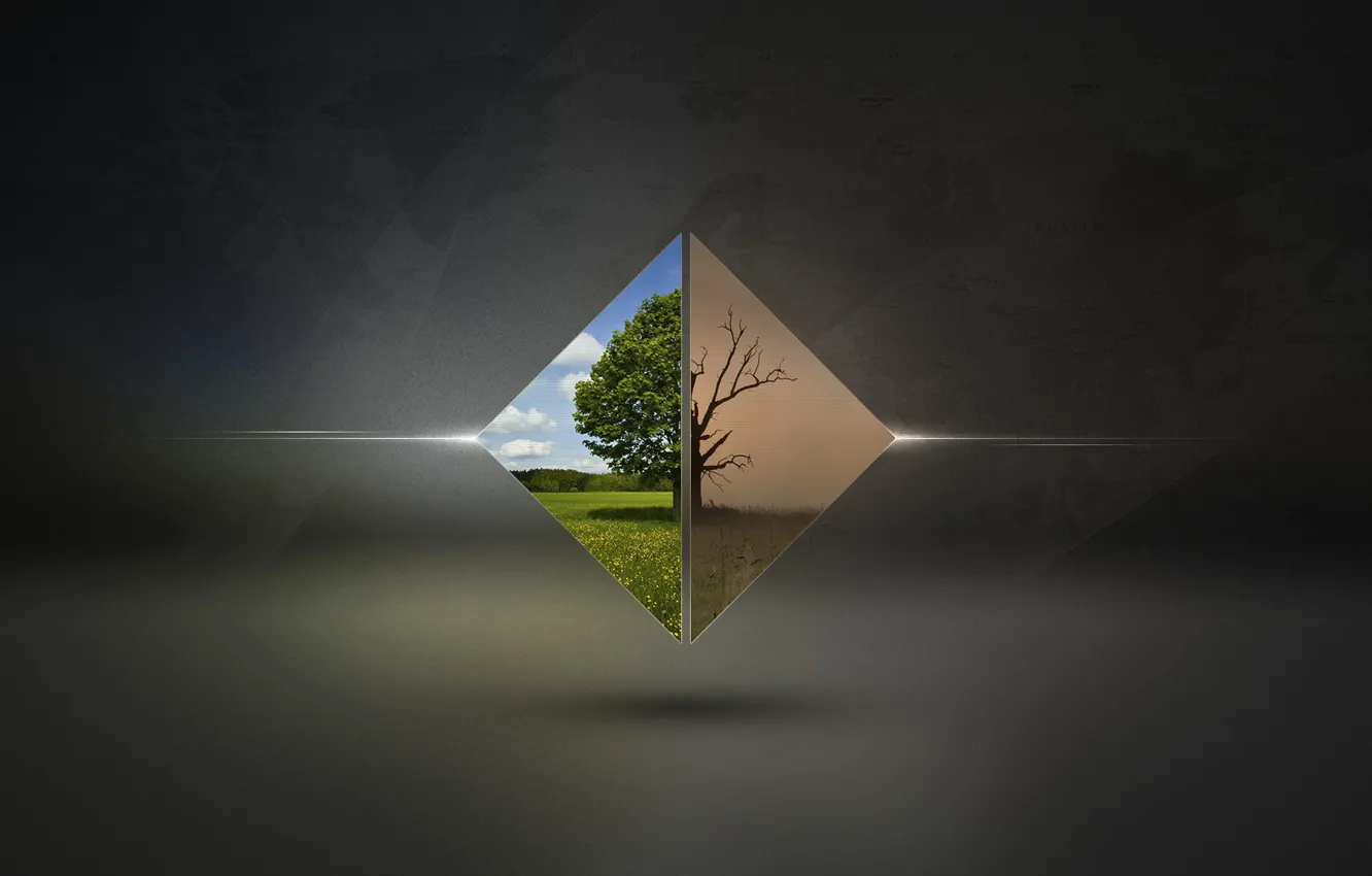 Photo wallpaper grass, the sun, trees, earth, minimalism, drought, triangle, diamonds