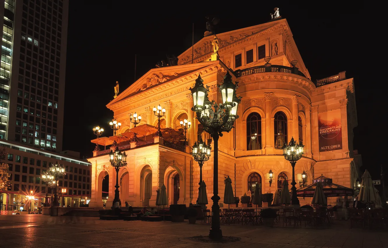 Photo wallpaper night, lights, lights, Frankfurt, Frankfurt, Germania, alte Oper