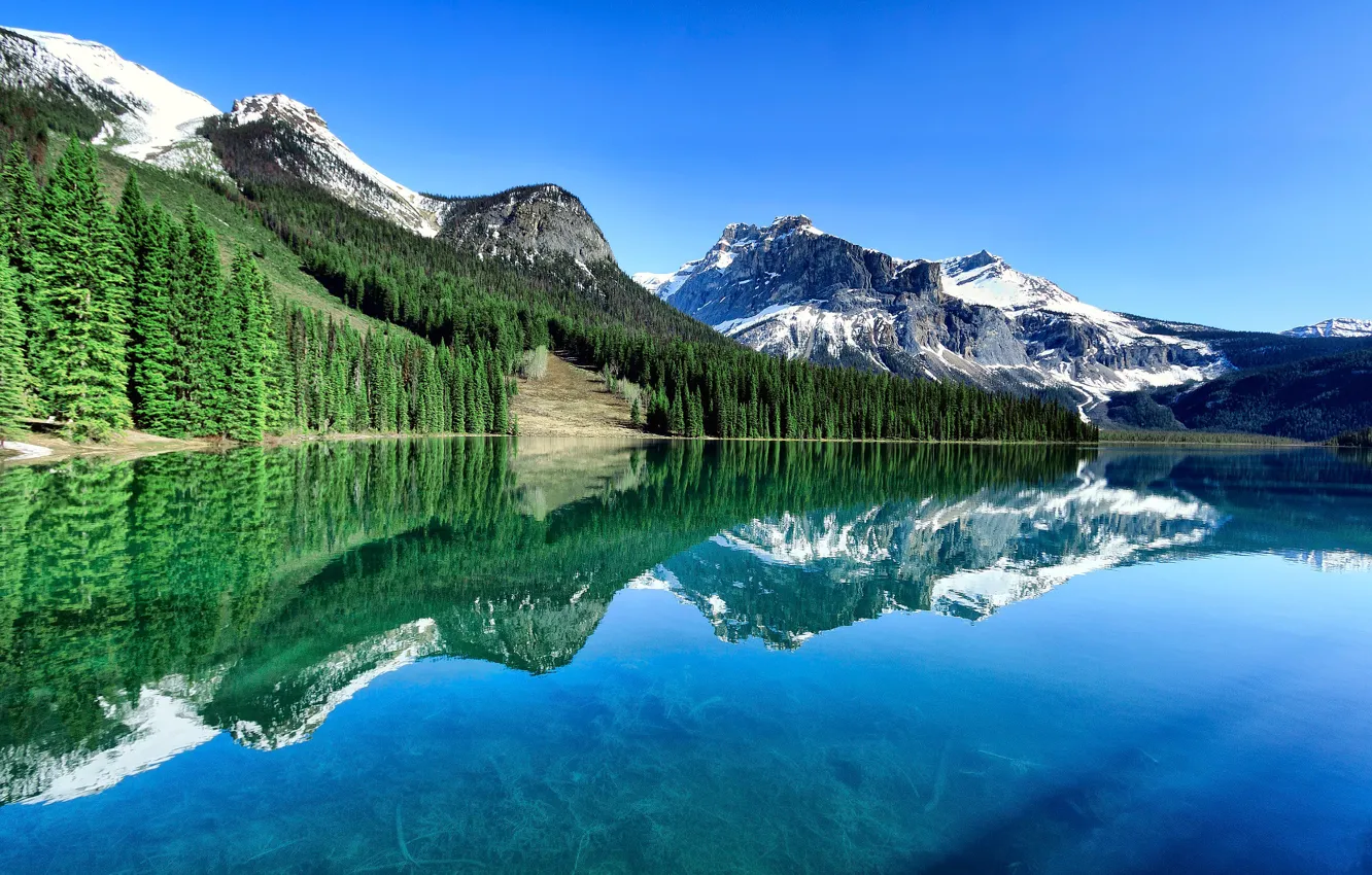 Photo wallpaper mountains, lake, reflection, Canada