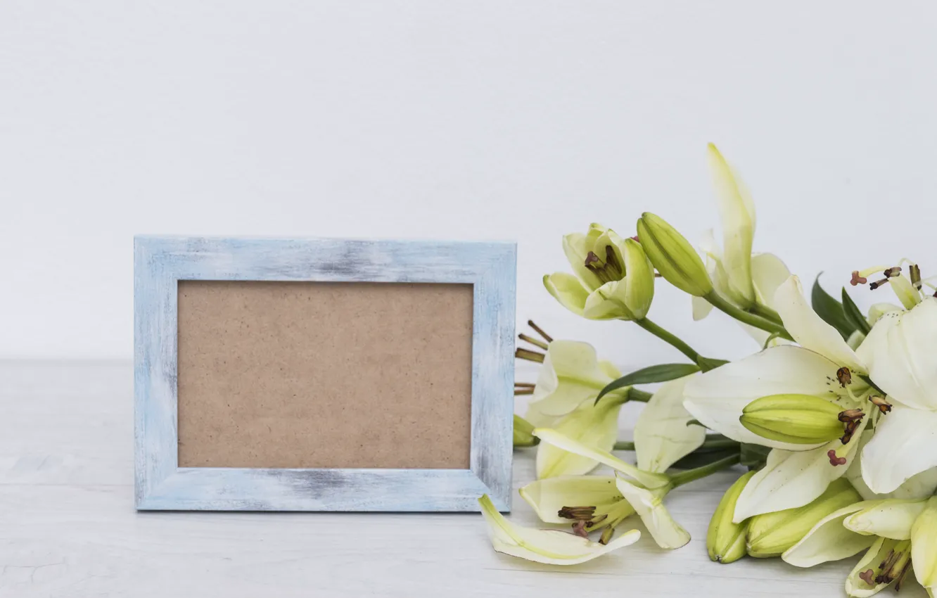 Photo wallpaper Lily, bouquet, frame, white