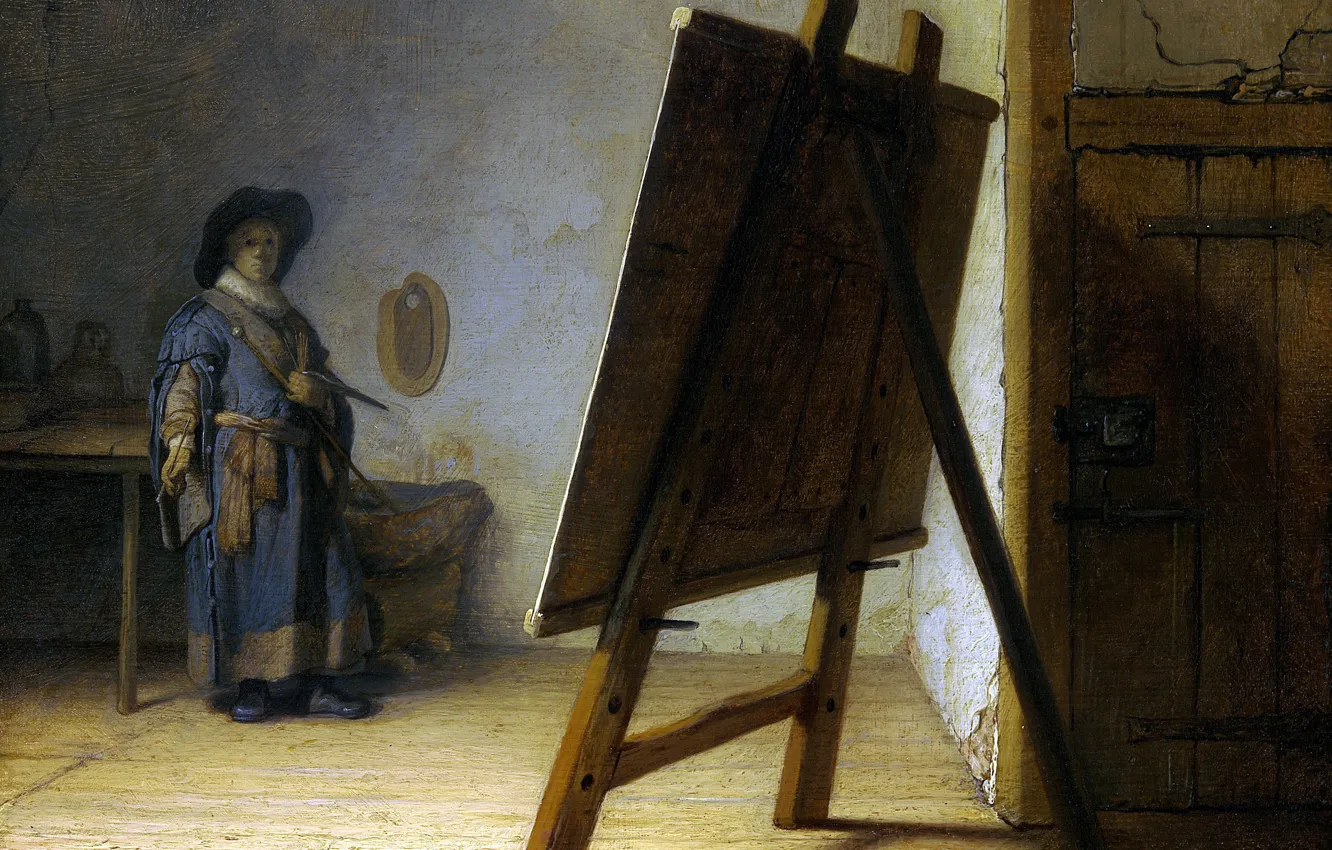 Photo wallpaper picture, self portrait, Rembrandt van Rijn, The artist in His Studio