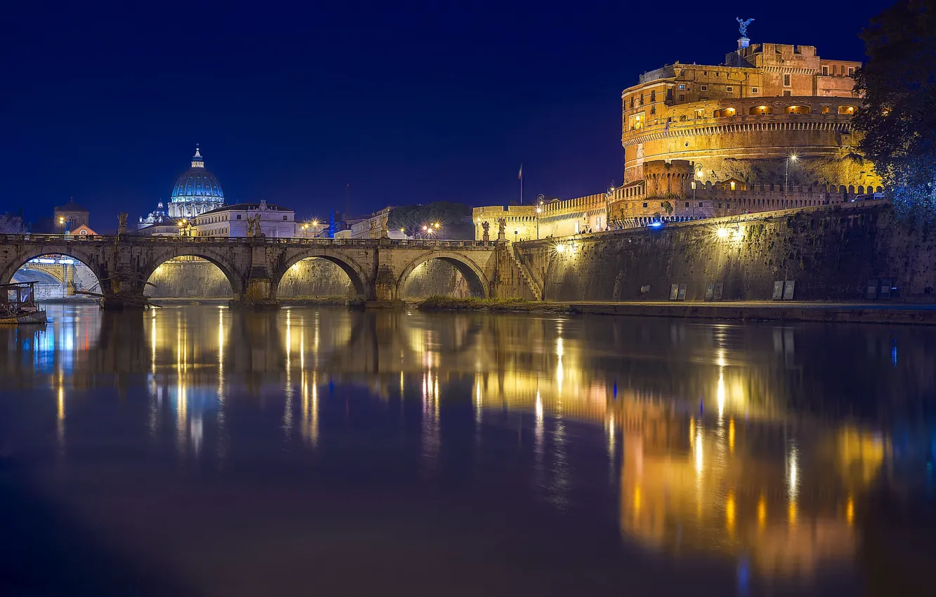 Photo wallpaper Rome, Italy, The Tiber, Ponte Sant'angelo, Castel Sant'angelo, most