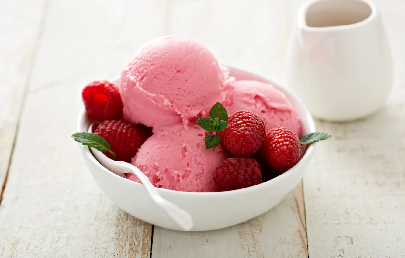 Photo wallpaper raspberry, food, ice cream, sweets