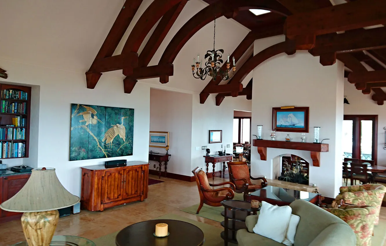 Photo wallpaper design, interior, mansion, living room, dining room, colonial style, Family room, Tilloo-Pond