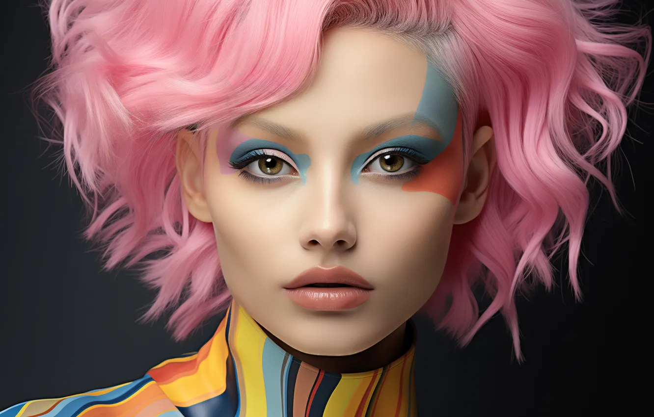 Photo wallpaper woman, color, face, AI Art