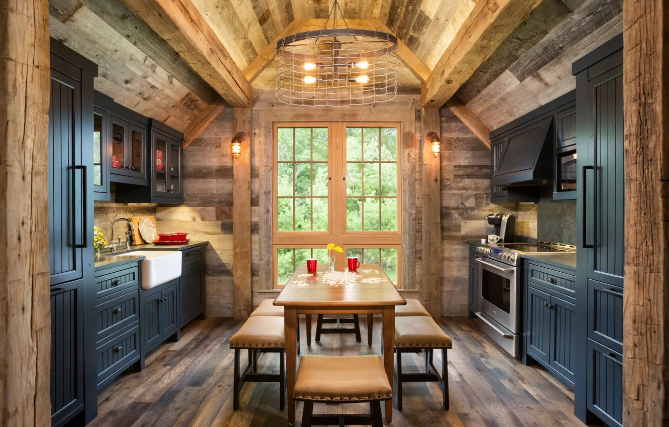 Photo wallpaper kitchen, Northern Wisconsin, Bunk House, Wood-Paneled