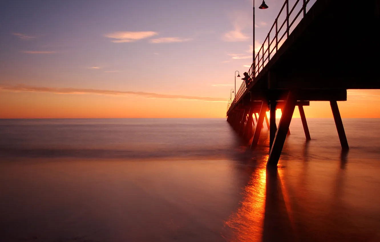 Photo wallpaper sea, sunset, pierce, just this moment