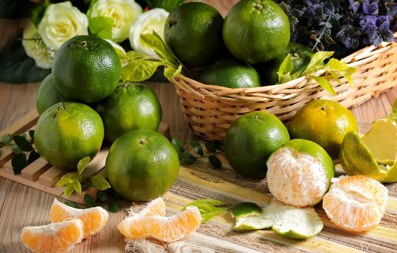 Photo wallpaper fruit, citrus, tangerines