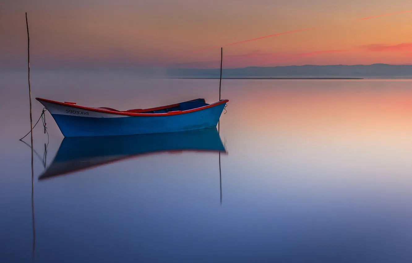 Photo wallpaper sunset, portugal, boat, lagoon, the ria de aveiro