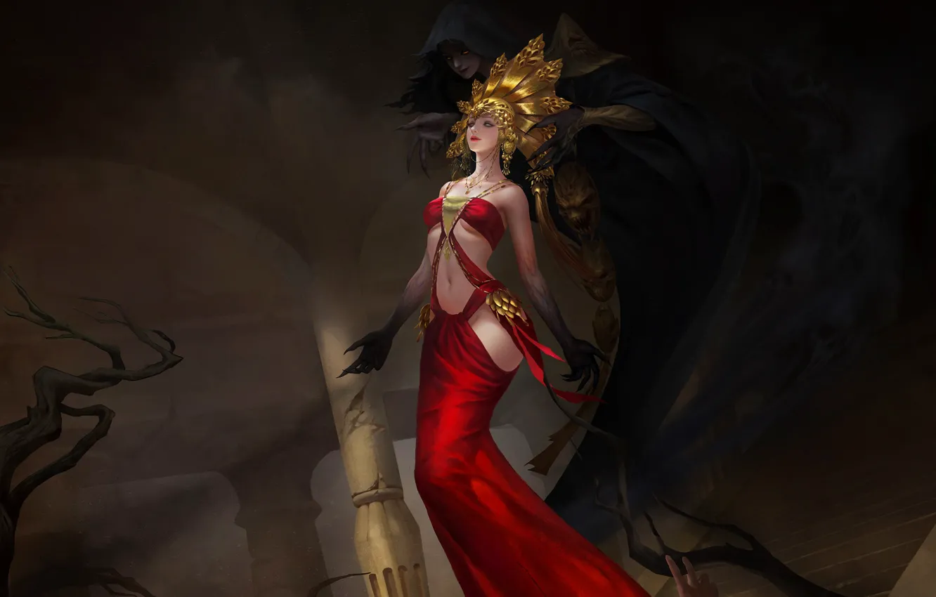 Photo wallpaper girl, sexy, fiction, figure, minimalism, dress, the demon, Ghost