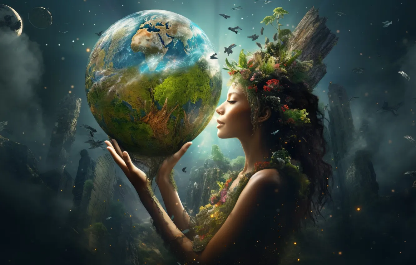 Photo wallpaper girl, life, earth, planet