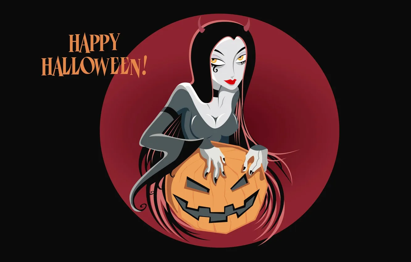 Photo wallpaper girl, circles, Halloween, pumpkin, Halloween