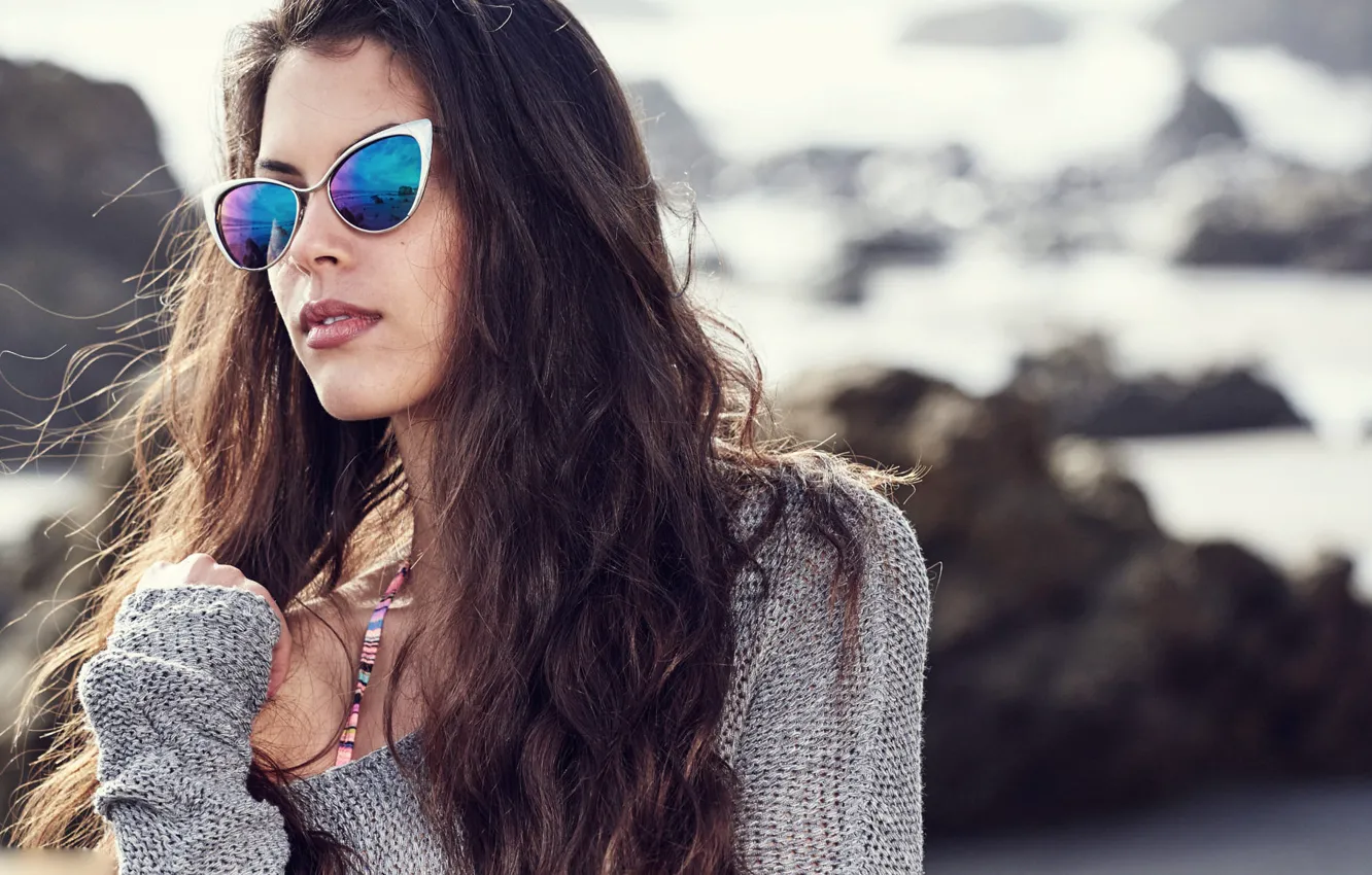 Photo wallpaper girl, face, hair, glasses, bokeh, Monika Mlynek