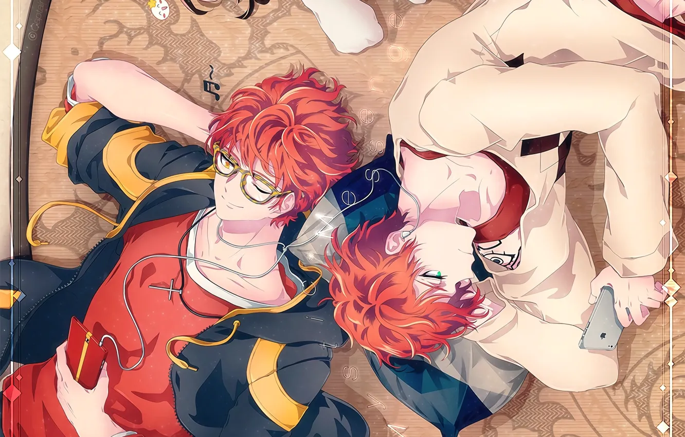 Photo wallpaper anime, headphones, art, phone, guy, choi saeyoung, Mystic Messenger