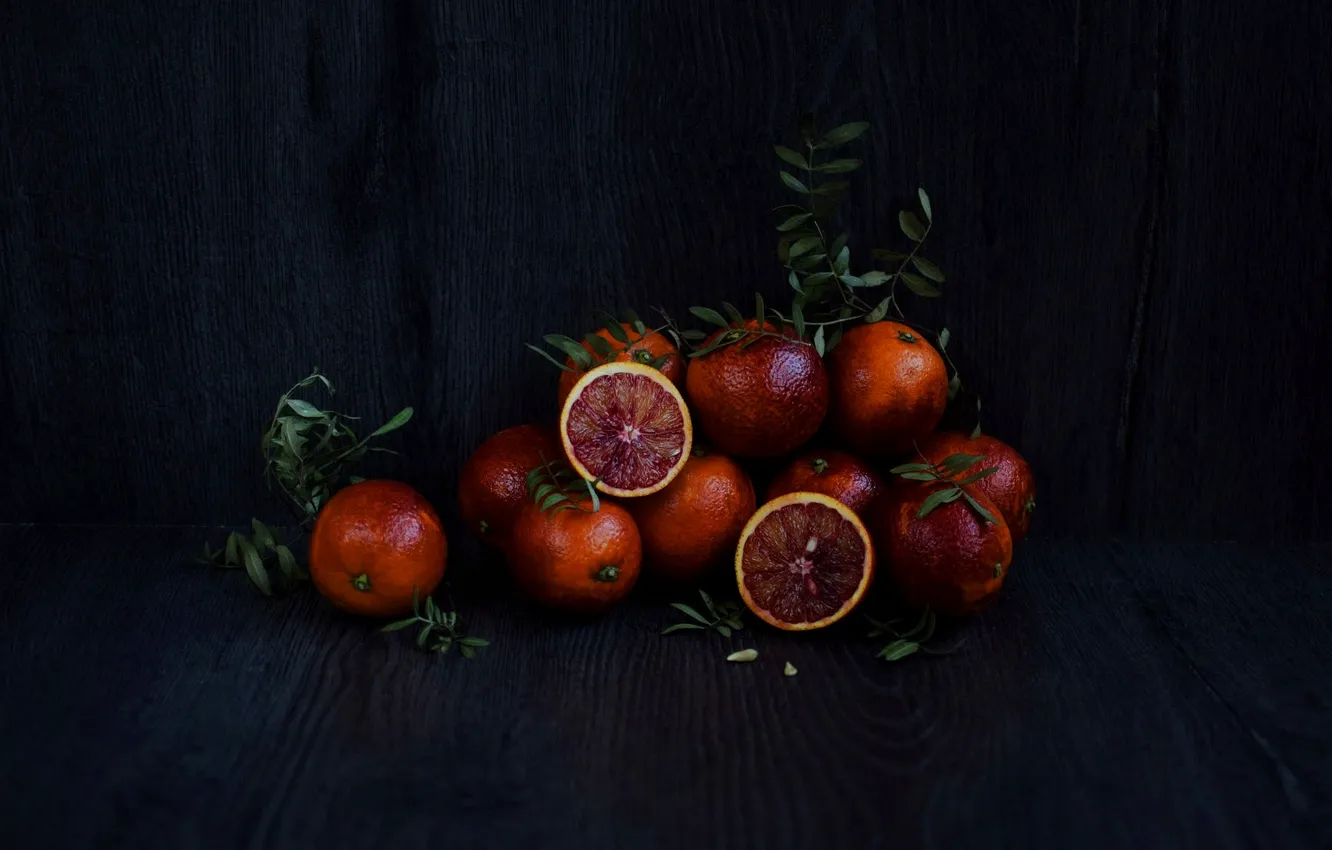 Photo wallpaper the dark background, orange, food, fruit, still life, grapefruit, composition, citrus
