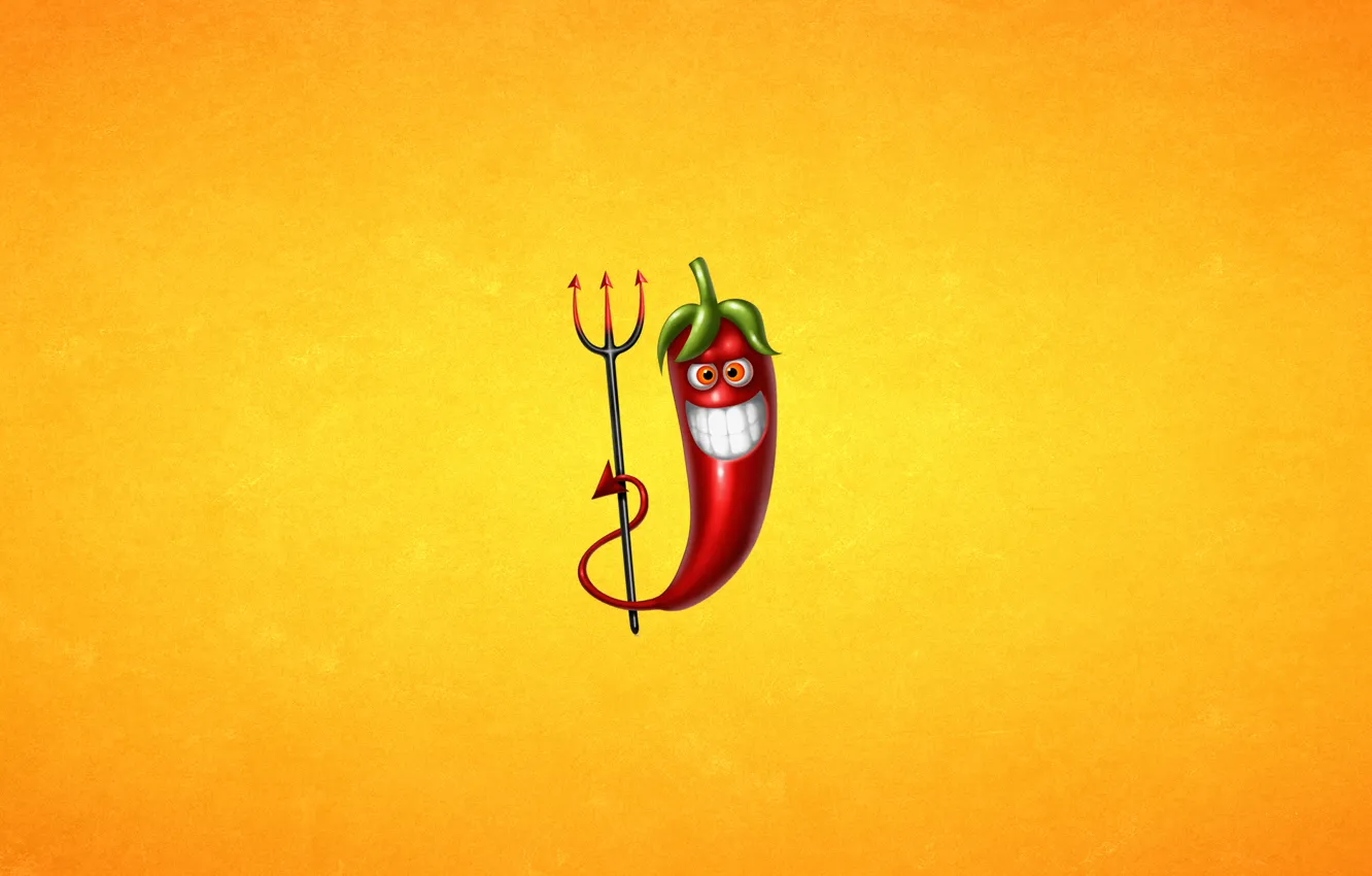 Photo wallpaper red, smile, minimalism, Trident, pepper, light background, Chile, pepper