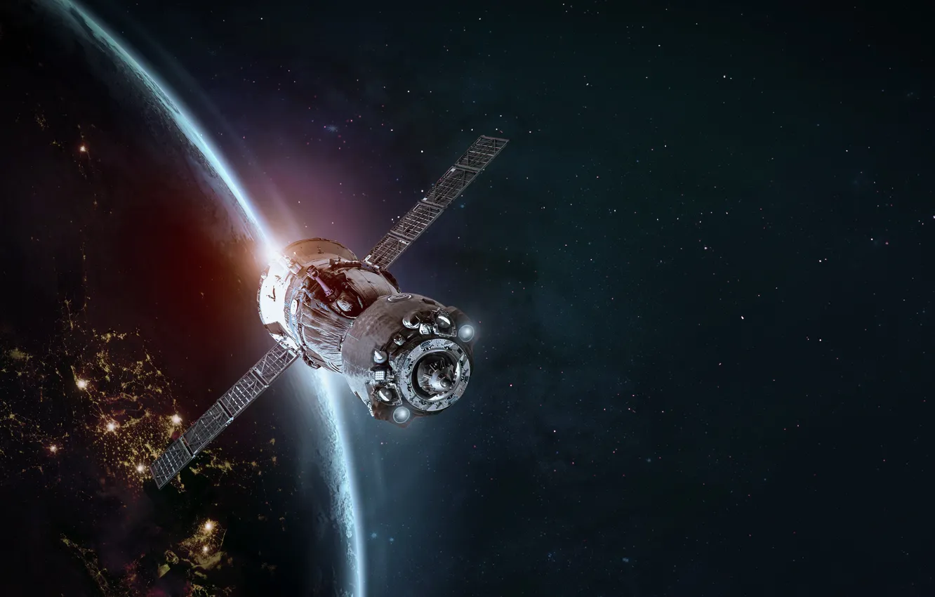 Photo wallpaper space, spaceship, shuttle, satellite, ship, russian, silhouette, science