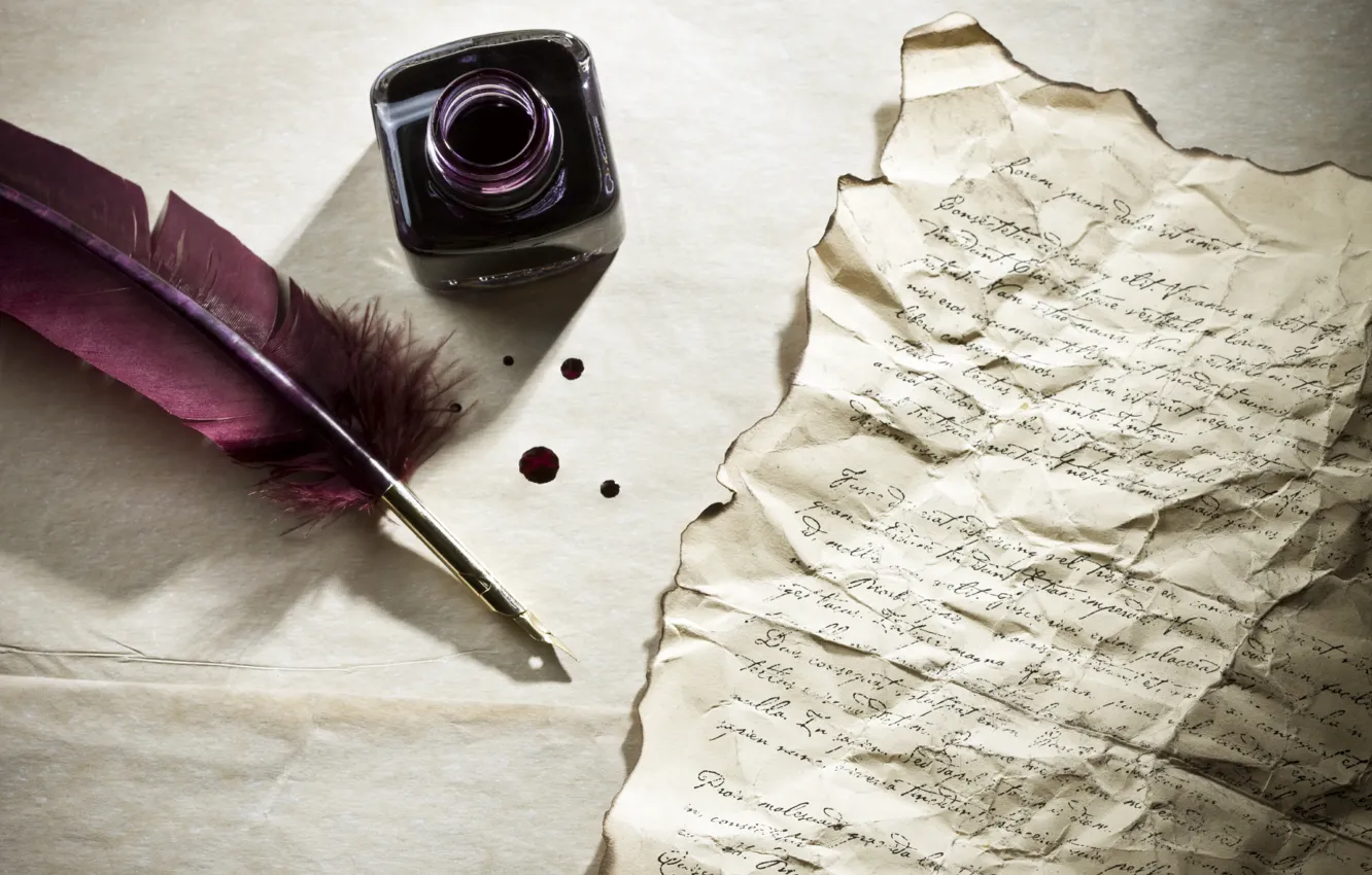 Photo wallpaper letter, table, pen, ink