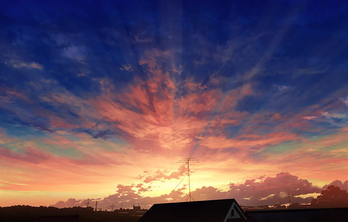 Photo wallpaper the sky, rays, sunset