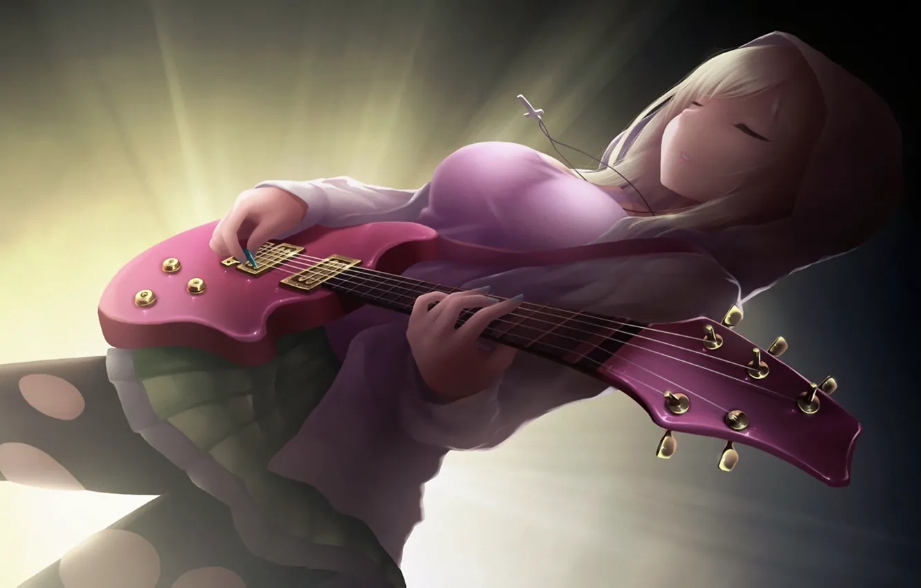 Photo wallpaper girl, guitar, art, hood, cross, boku wa tomodachi ga sukunai, kashiwazaki sena, cait