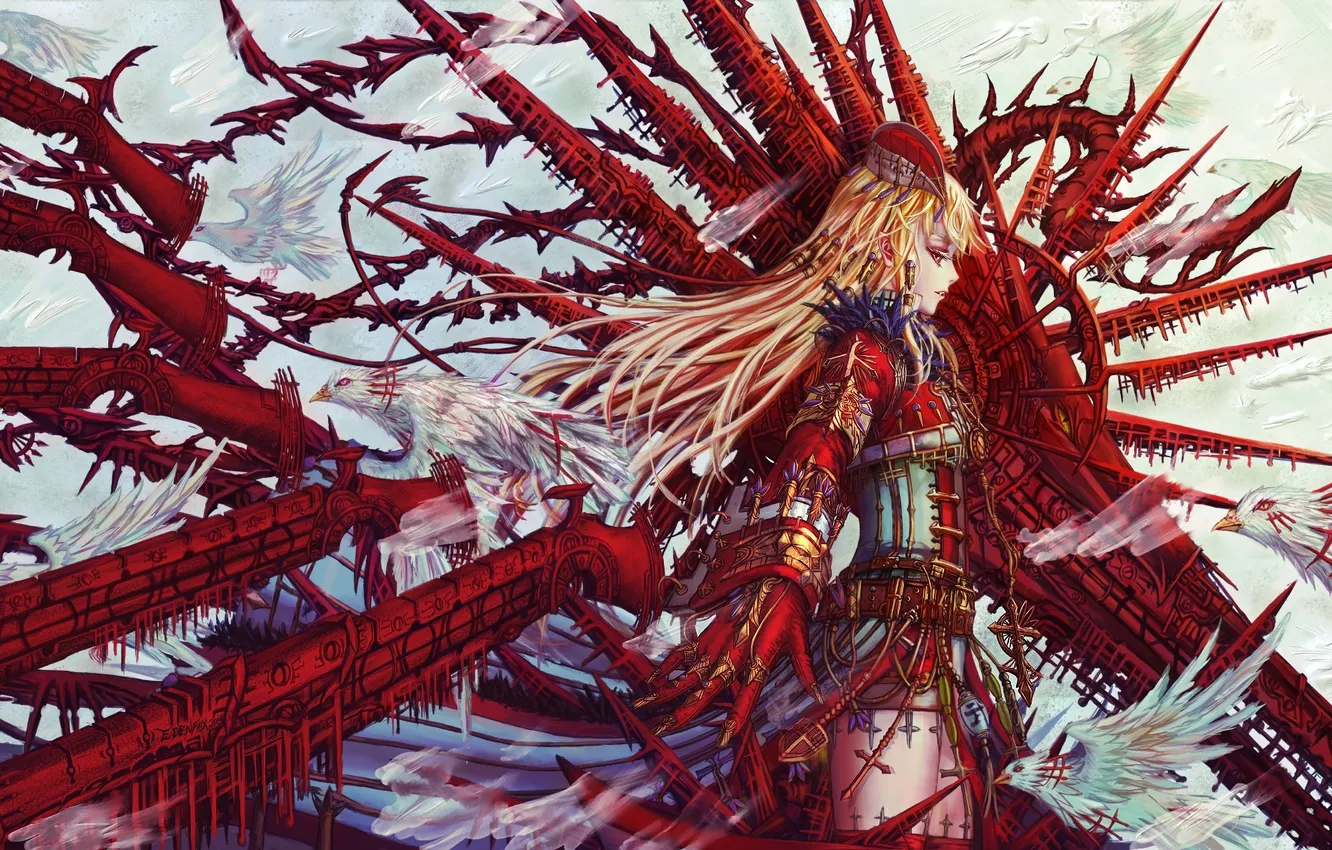 Photo wallpaper girl, smile, bird, profile, art, Fox