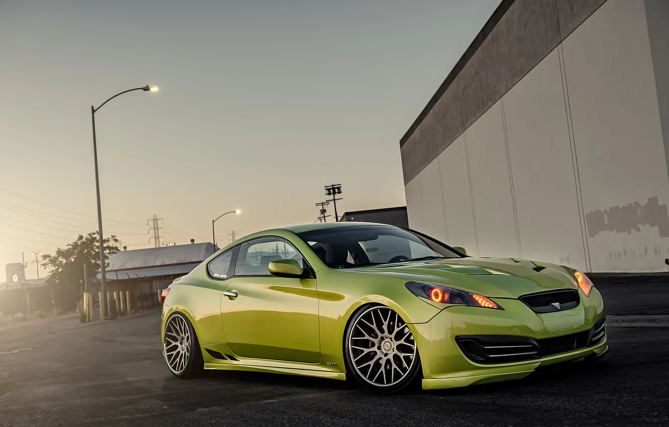 Photo wallpaper green, green, Hyundai, tuning, Hyundai, stance, Genesis, Genesis