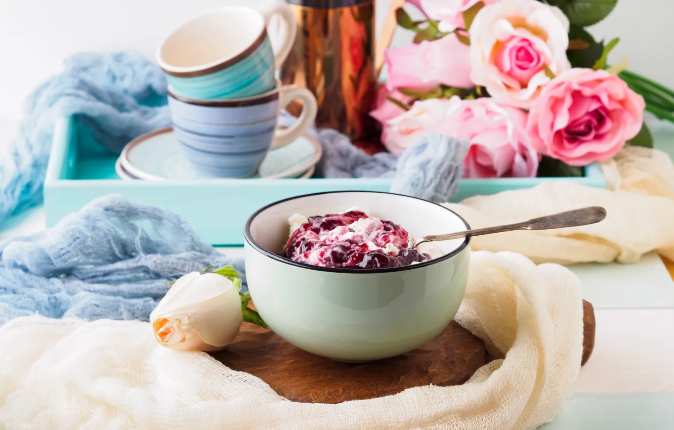 Photo wallpaper food, Breakfast, jam, cheese