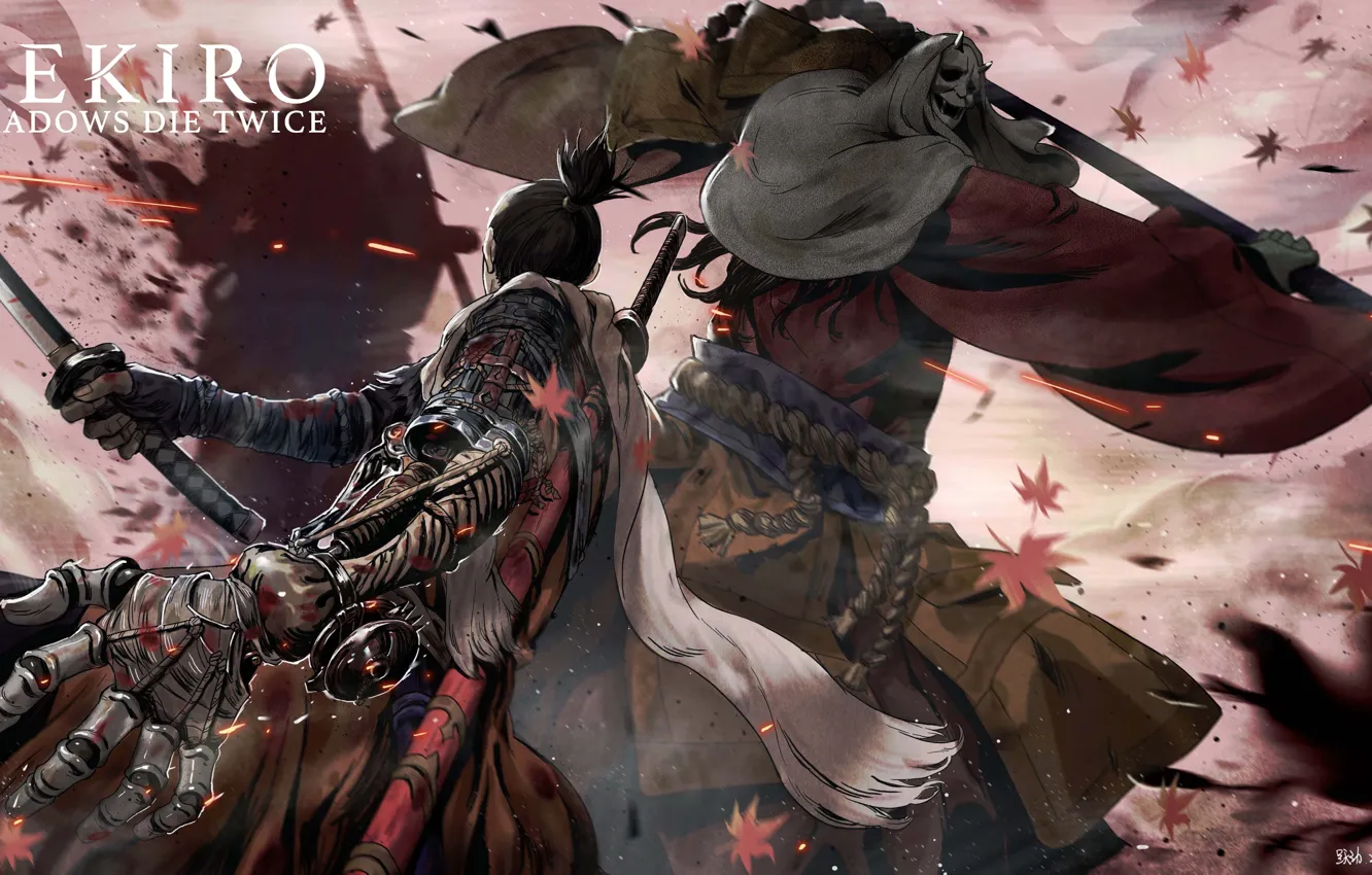 Photo wallpaper leaves, the game, sword, Japan, sword, art, action, prosthesis