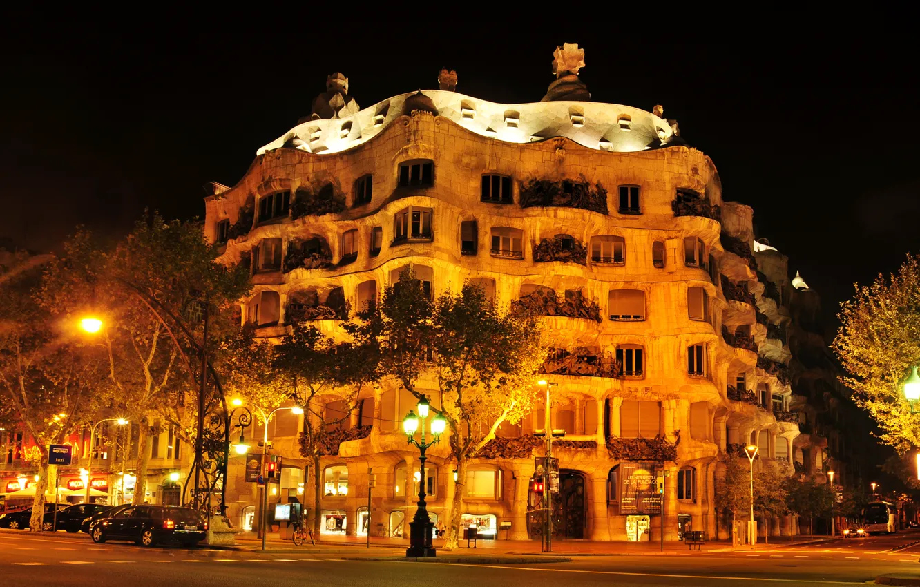 Photo wallpaper night, the city, photo, street, home, lights, Spain, Barcelona