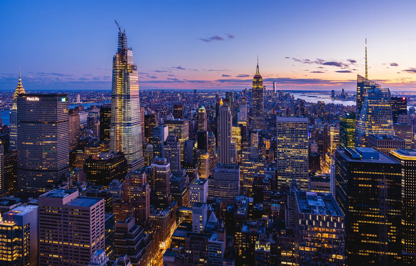 Photo wallpaper building, home, New York, panorama, night city, Manhattan, skyscrapers, Manhattan
