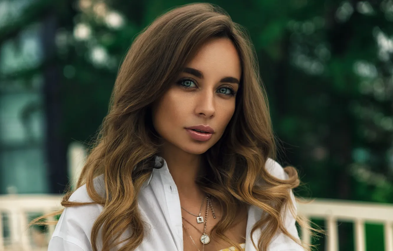 Photo wallpaper girl, Model, green eyes, brown hair, photo, bokeh, lips, face