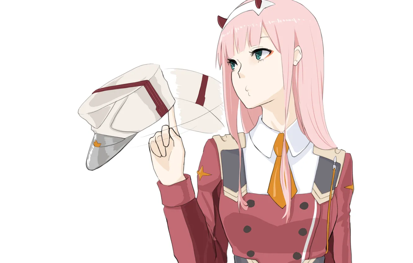 Photo wallpaper girl, cap, 002, turns, Darling In The Frankxx, Cute in France, Zero Two