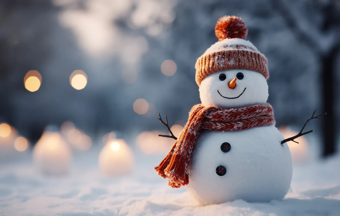 Photo wallpaper winter, snow, new year, Christmas, snowman, Christmas, winter, snow