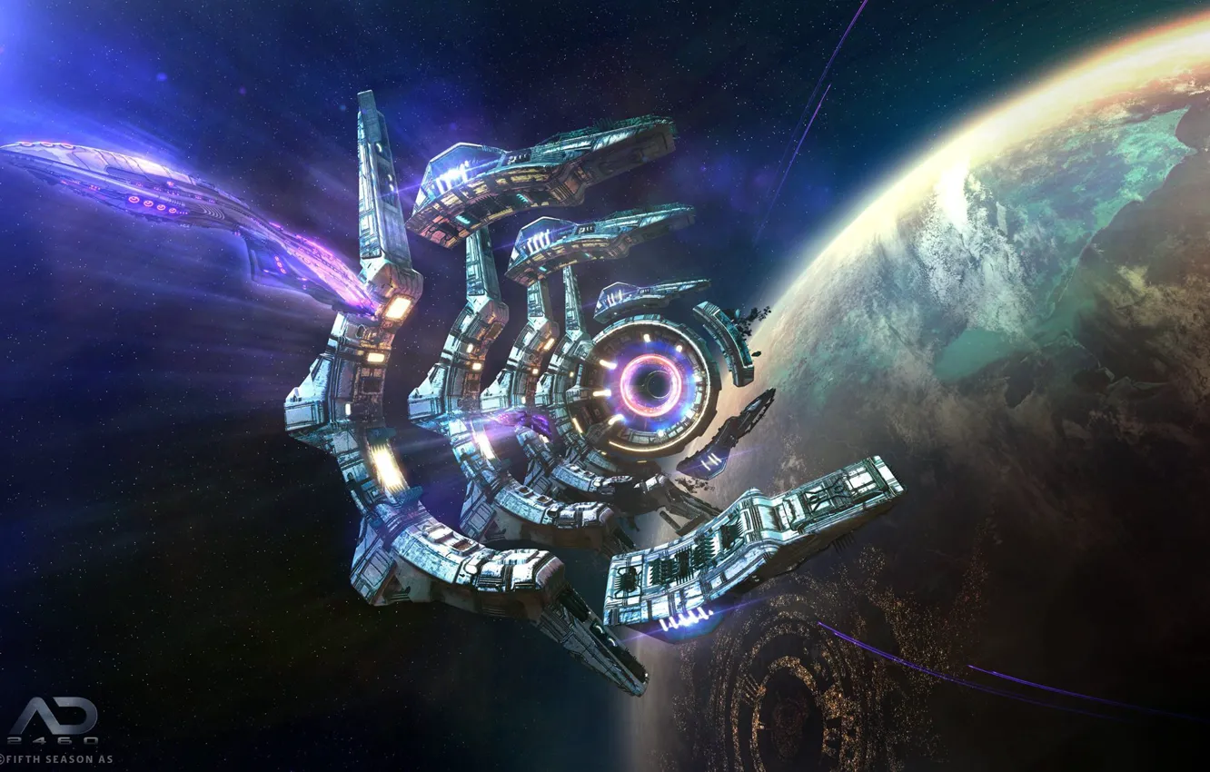 Photo wallpaper space, planet, Online Strategy Game, A.D. 2460, Derelict Jumpgate Active