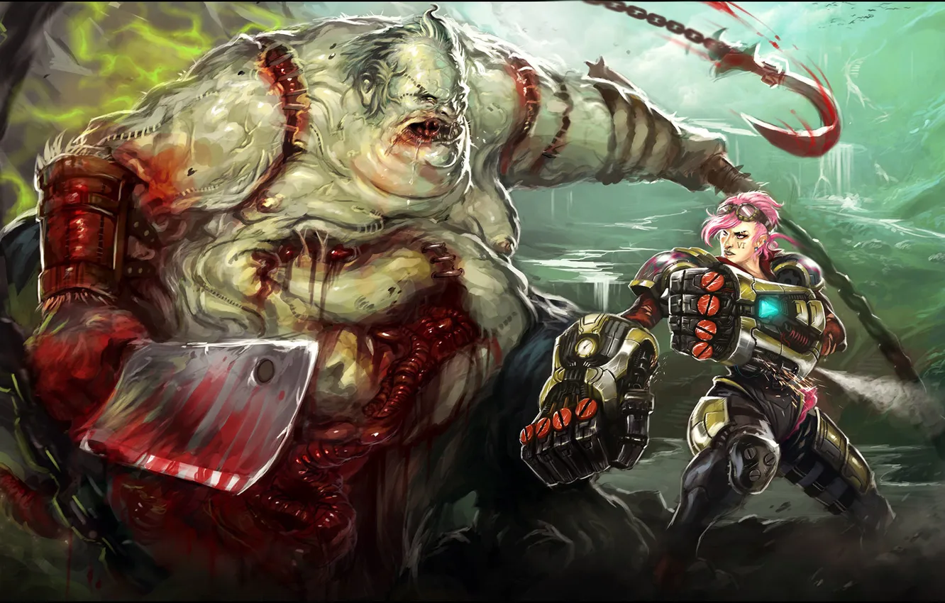 Photo wallpaper girl, weapons, monster, art, League of Legends, cleaver, dota 2, pudge