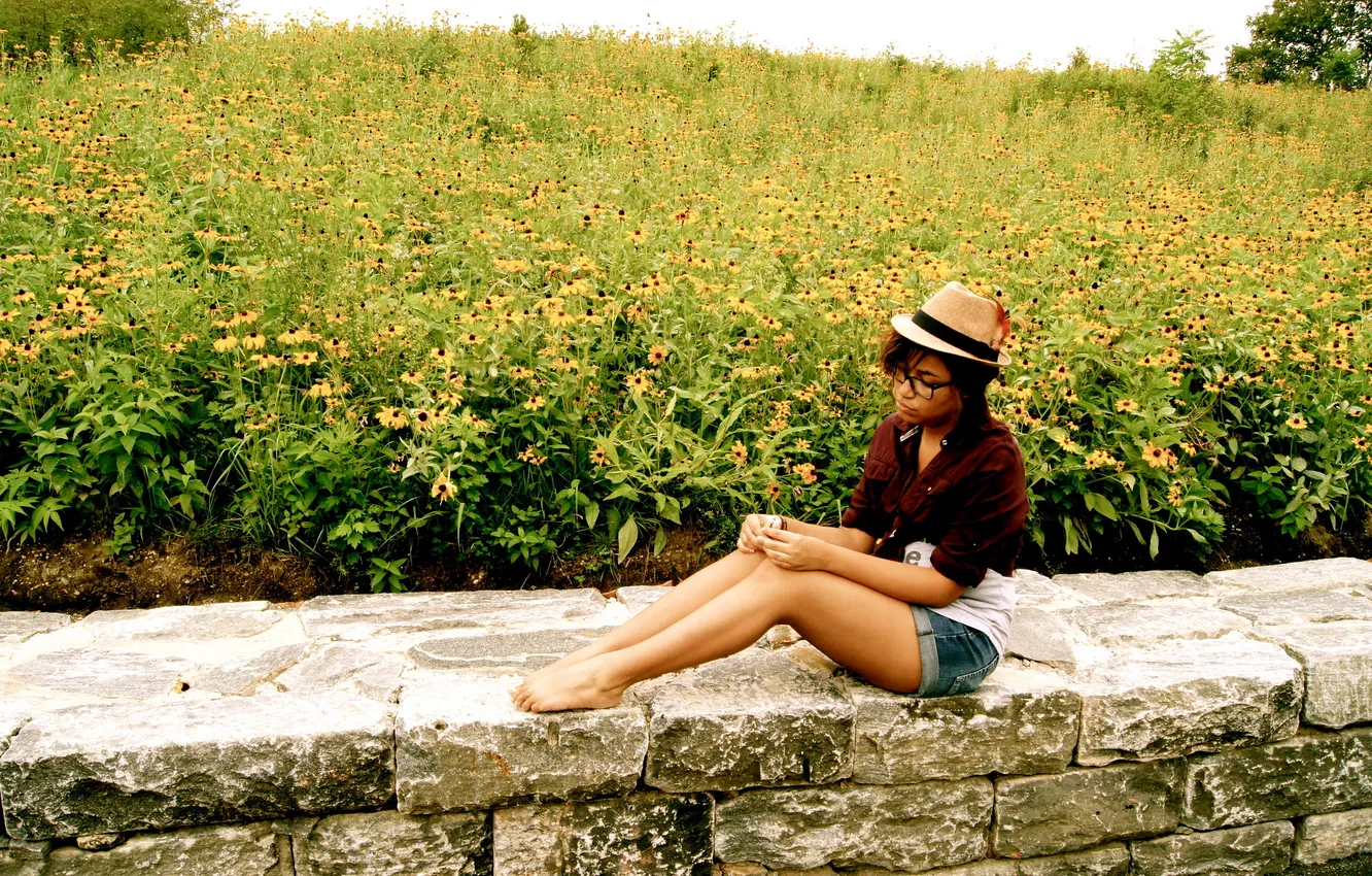 Photo wallpaper girl, flowers, background