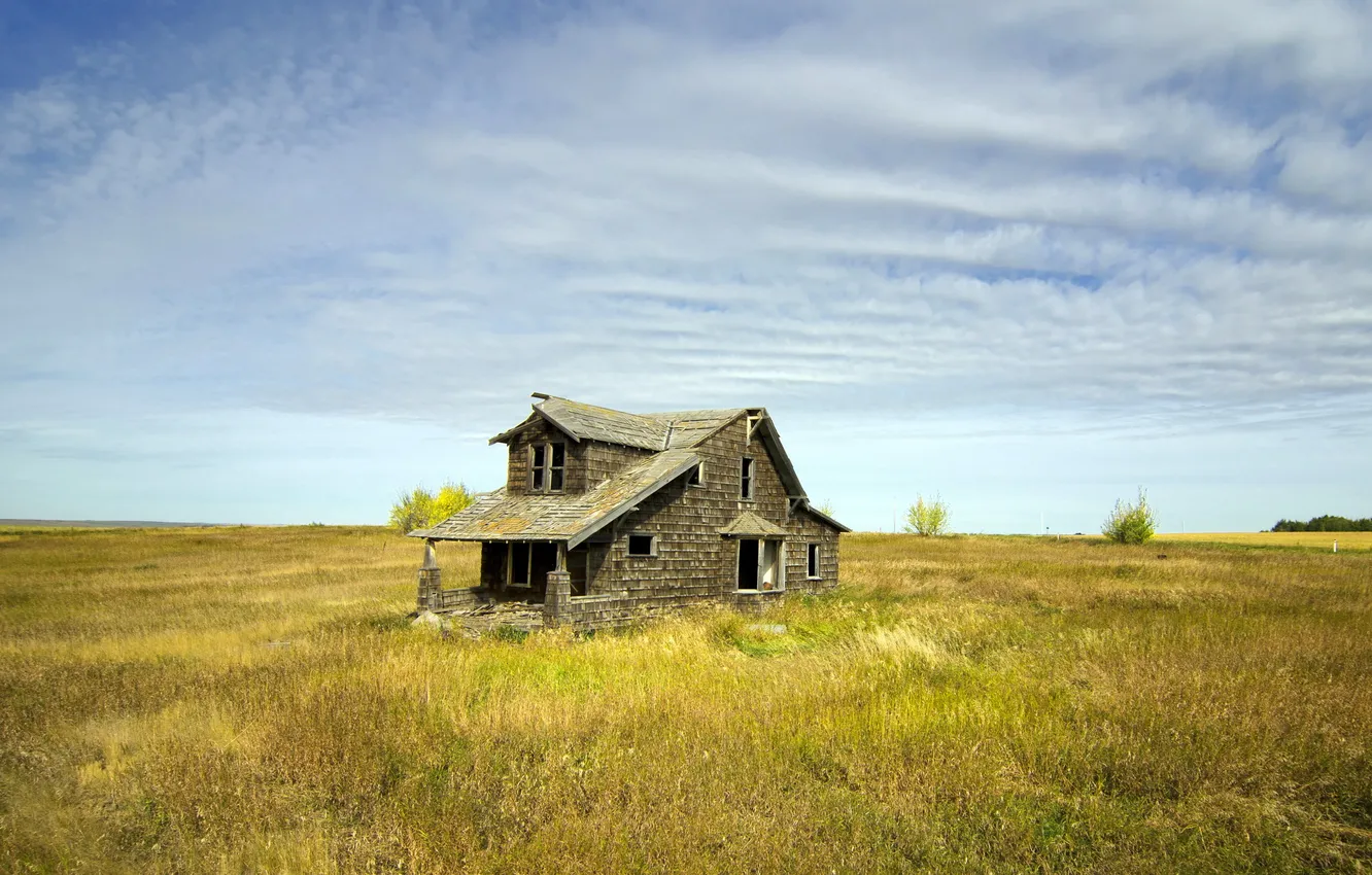 Photo wallpaper field, landscape, house