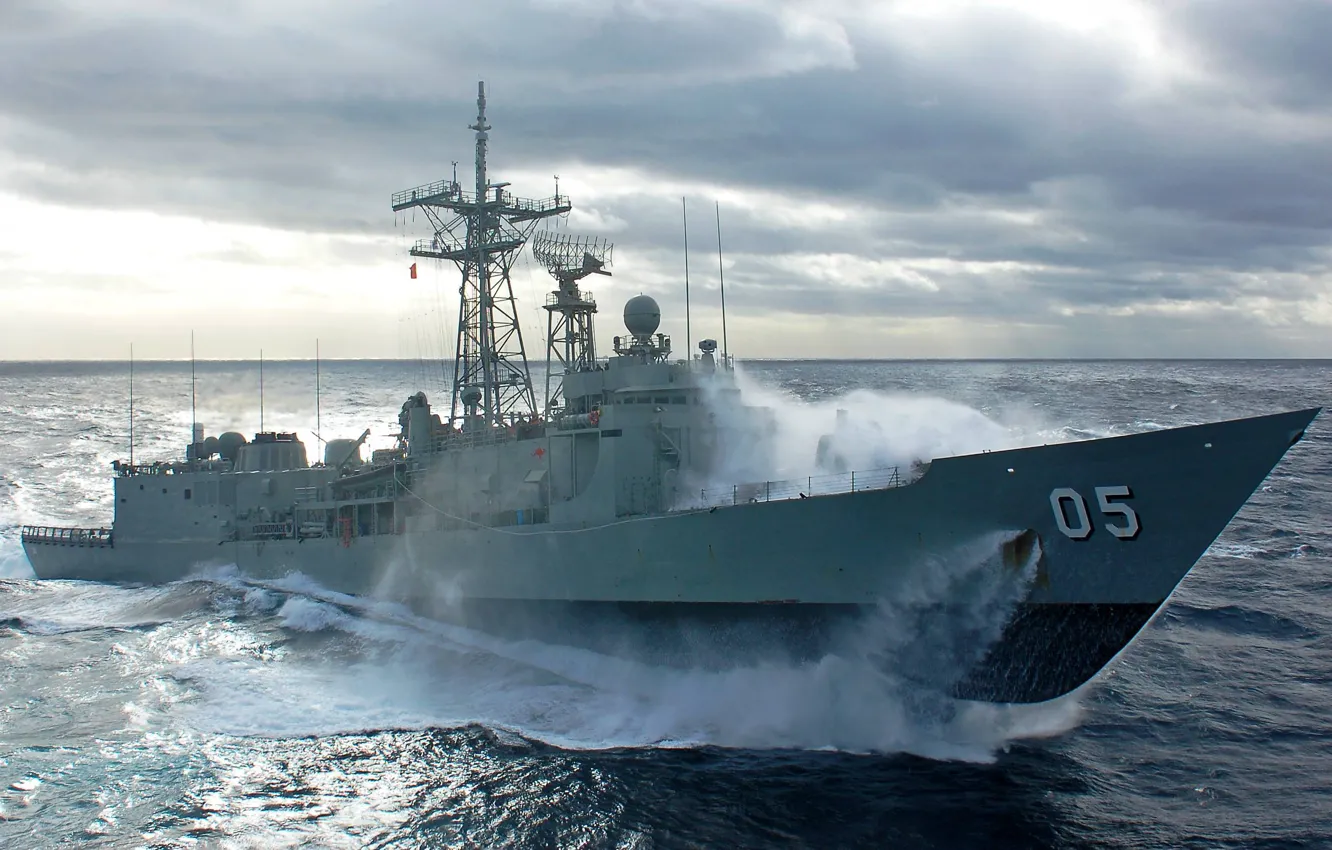 Photo wallpaper wave, the ocean, Melbourne, frigate, Australia, rocket, Navy, class