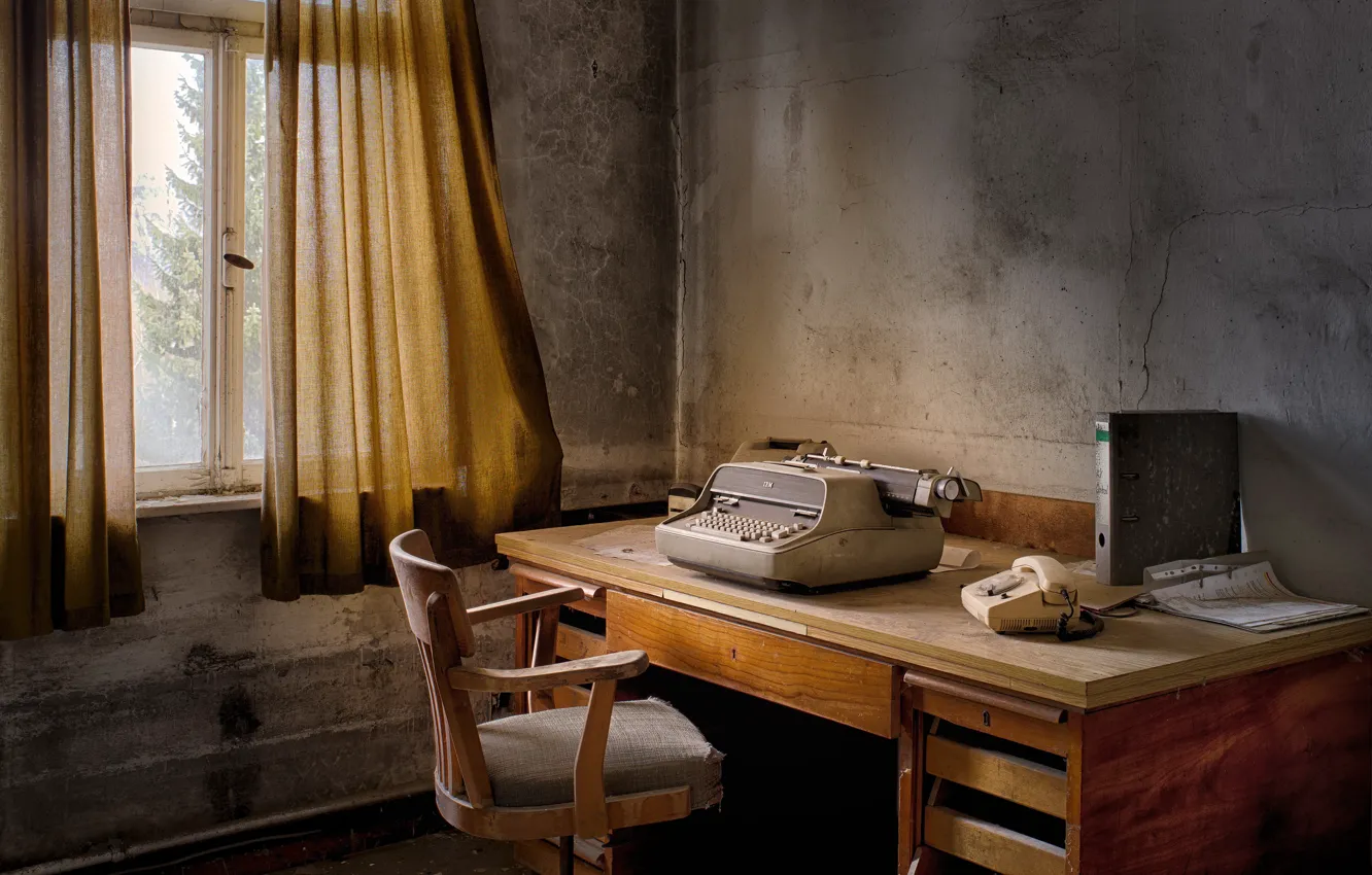 Photo wallpaper room, window, typewriter
