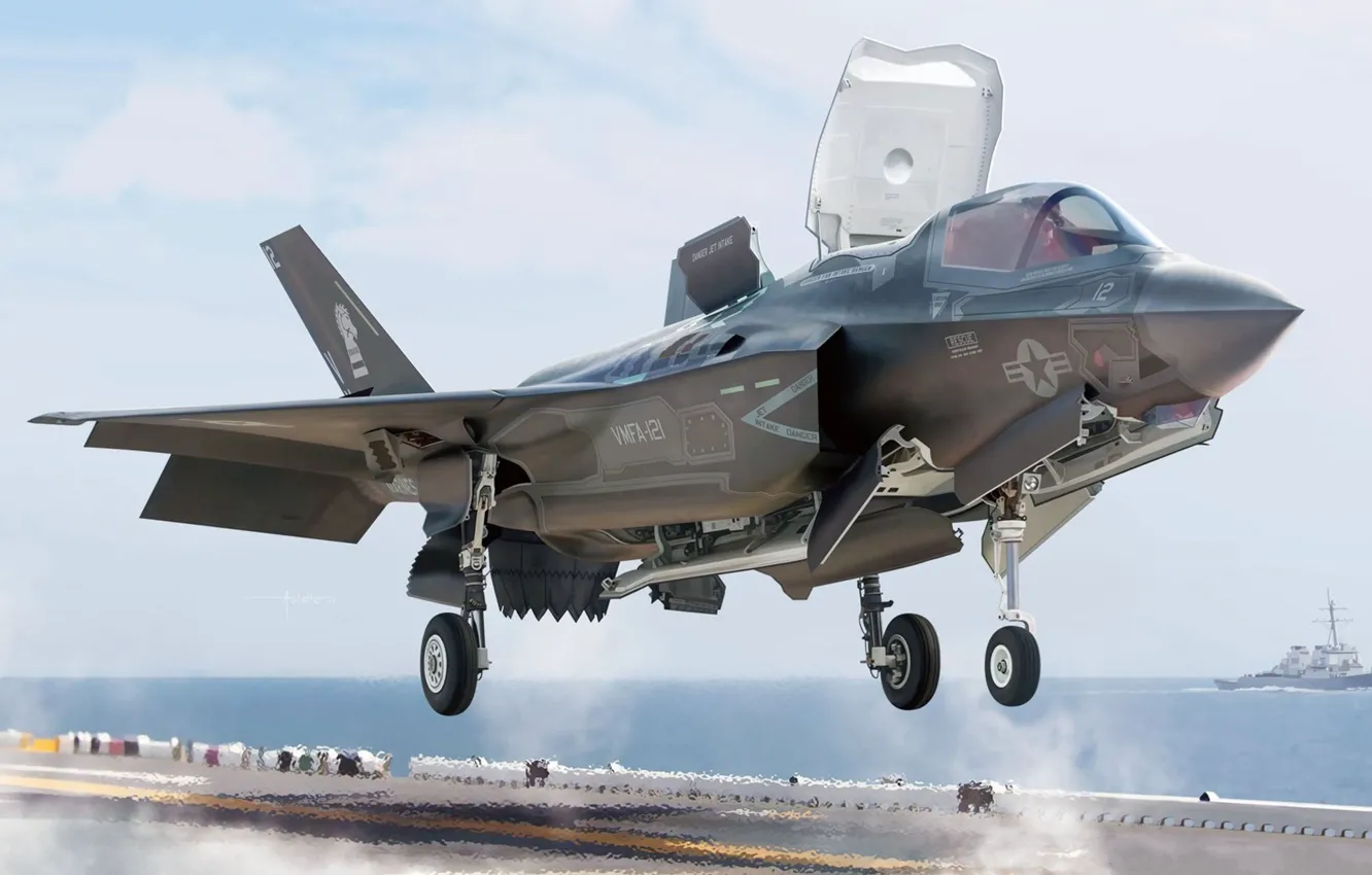 Photo wallpaper USA, fighter-bomber, USMC, F-35 Lightning II, US NAVY, Auletta, Lockheed F-35