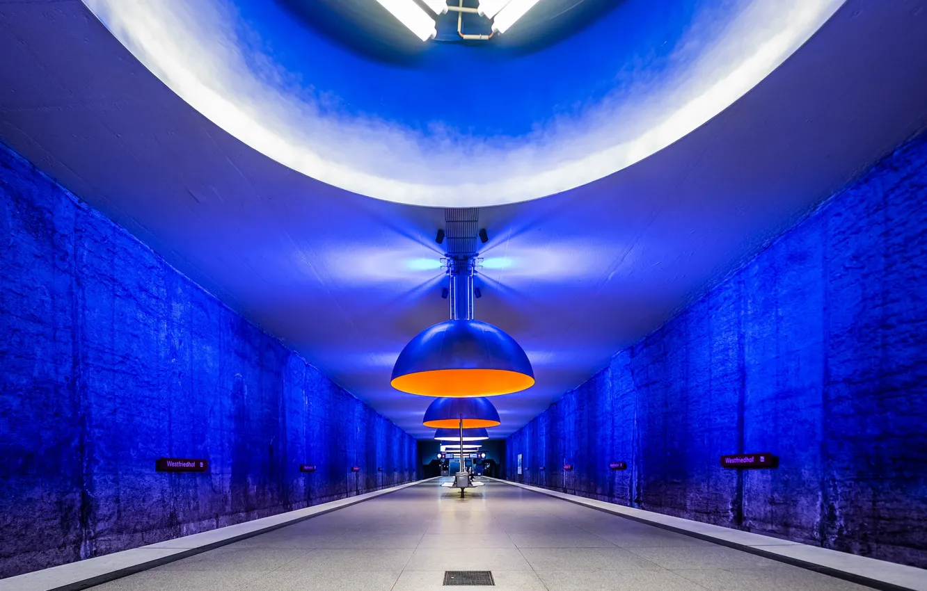Photo wallpaper metro, station, Germany, Munich, the platform, lamp