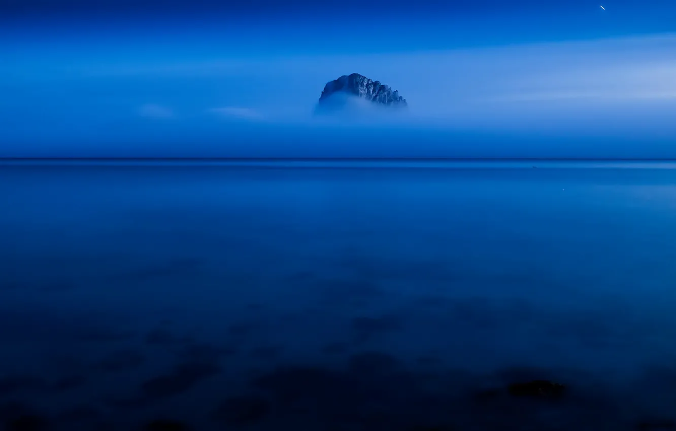 Photo wallpaper sea, landscape, night, fog, rock