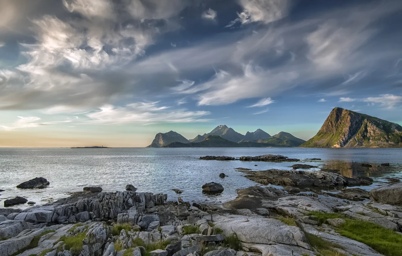 Photo wallpaper stones, shore, rocky, lake, pond, the sky, rocks, river