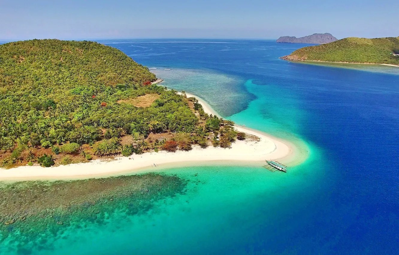 Photo wallpaper nature, the ocean, coast, boat, island
