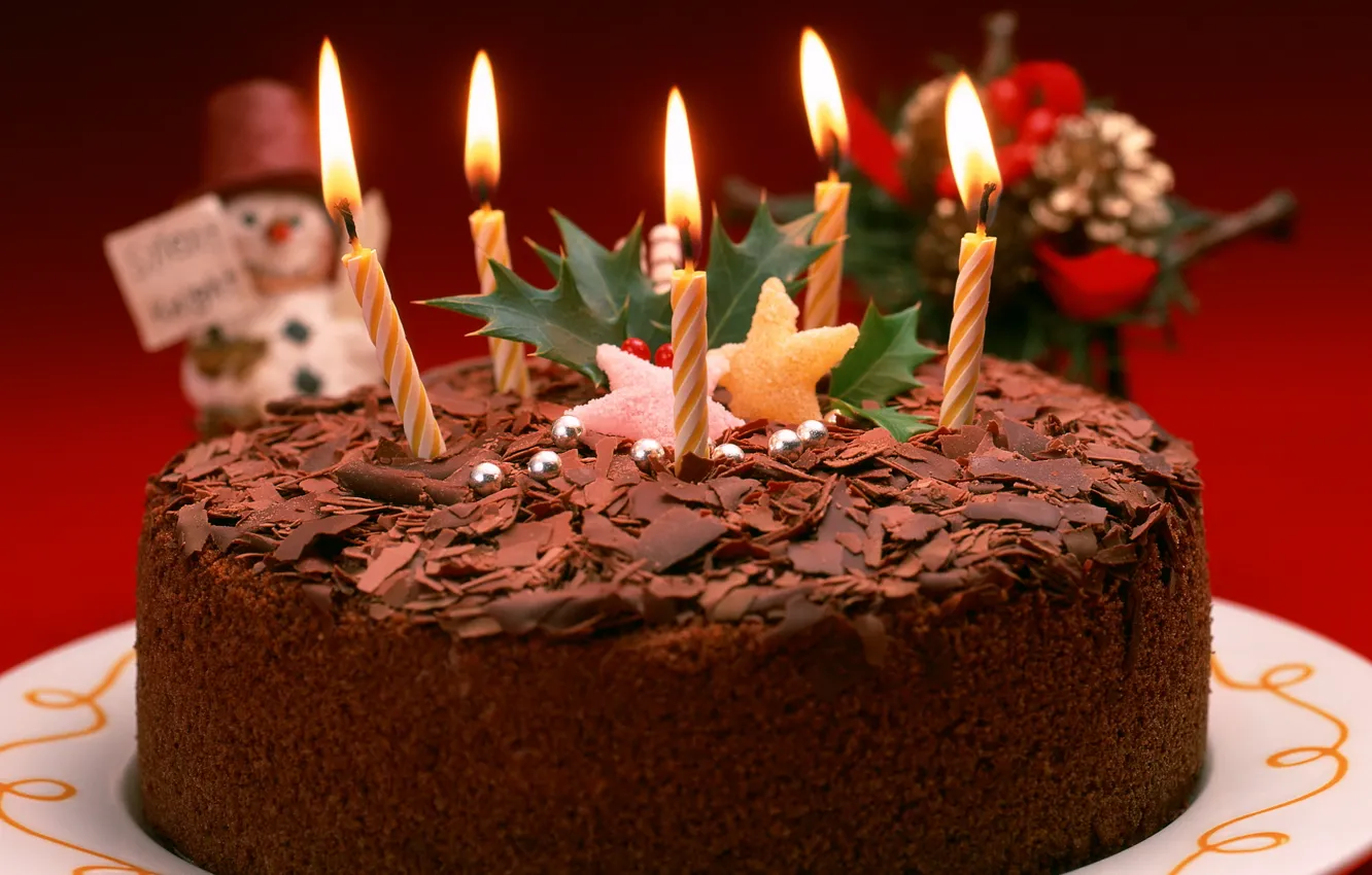Photo wallpaper red, background, holiday, new year, chocolate, sweets, cake, snowman