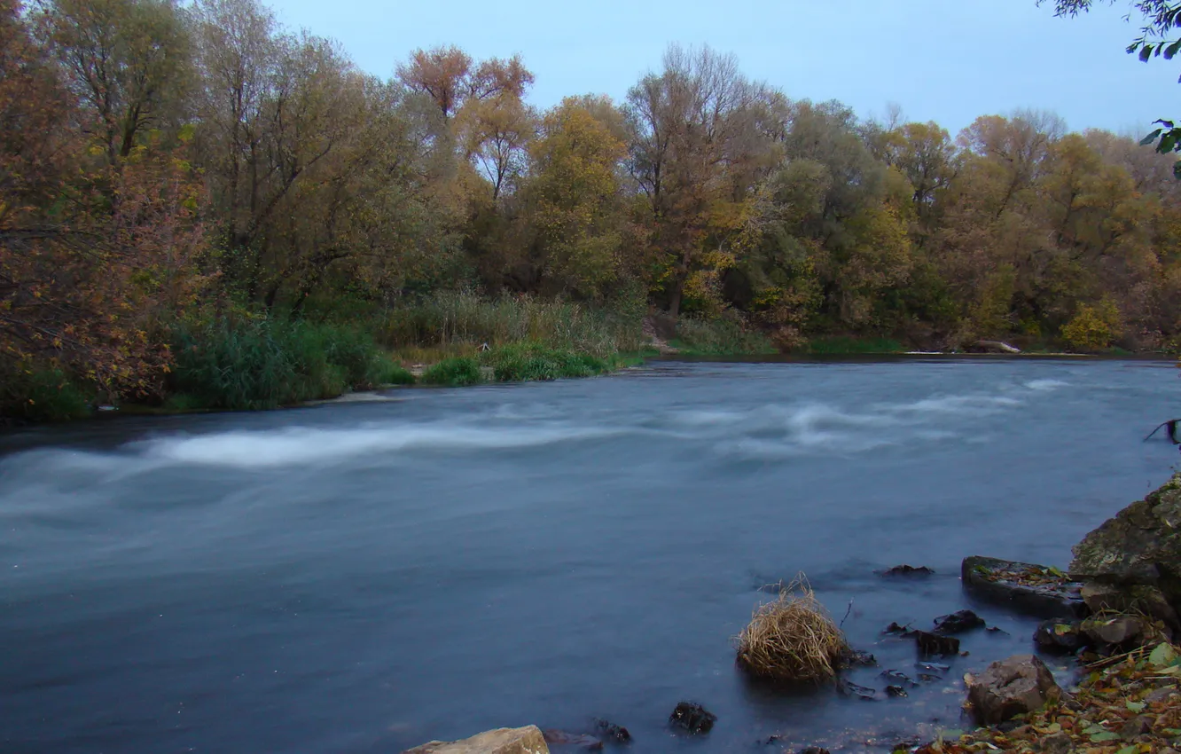 Photo wallpaper autumn, water, river, stones, stream, Tech