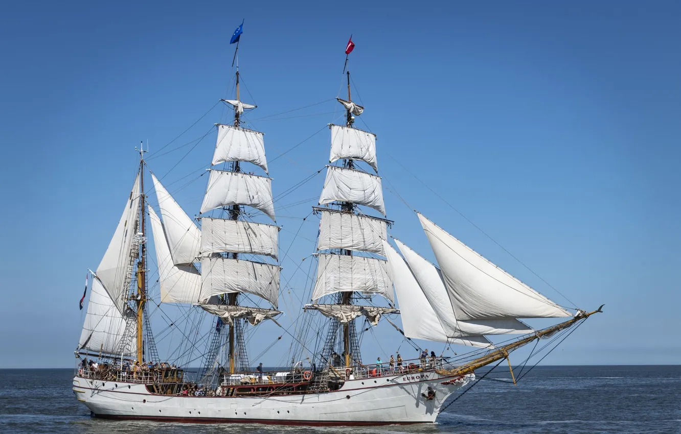 Photo wallpaper ship, sailboat, blue sky