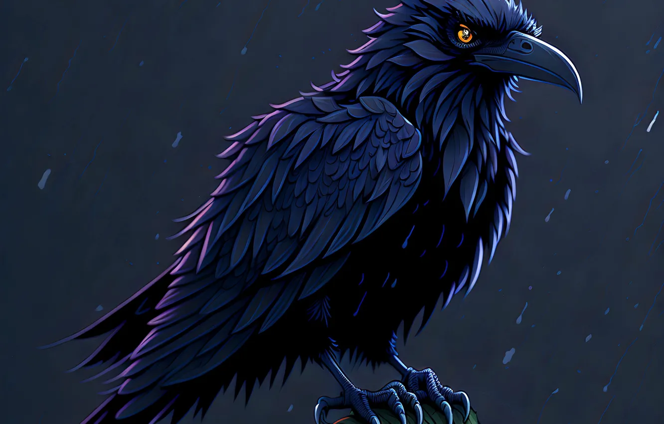 Photo wallpaper rain, Raven, rain, raven, digital art, digital art, 3 d, 3 D