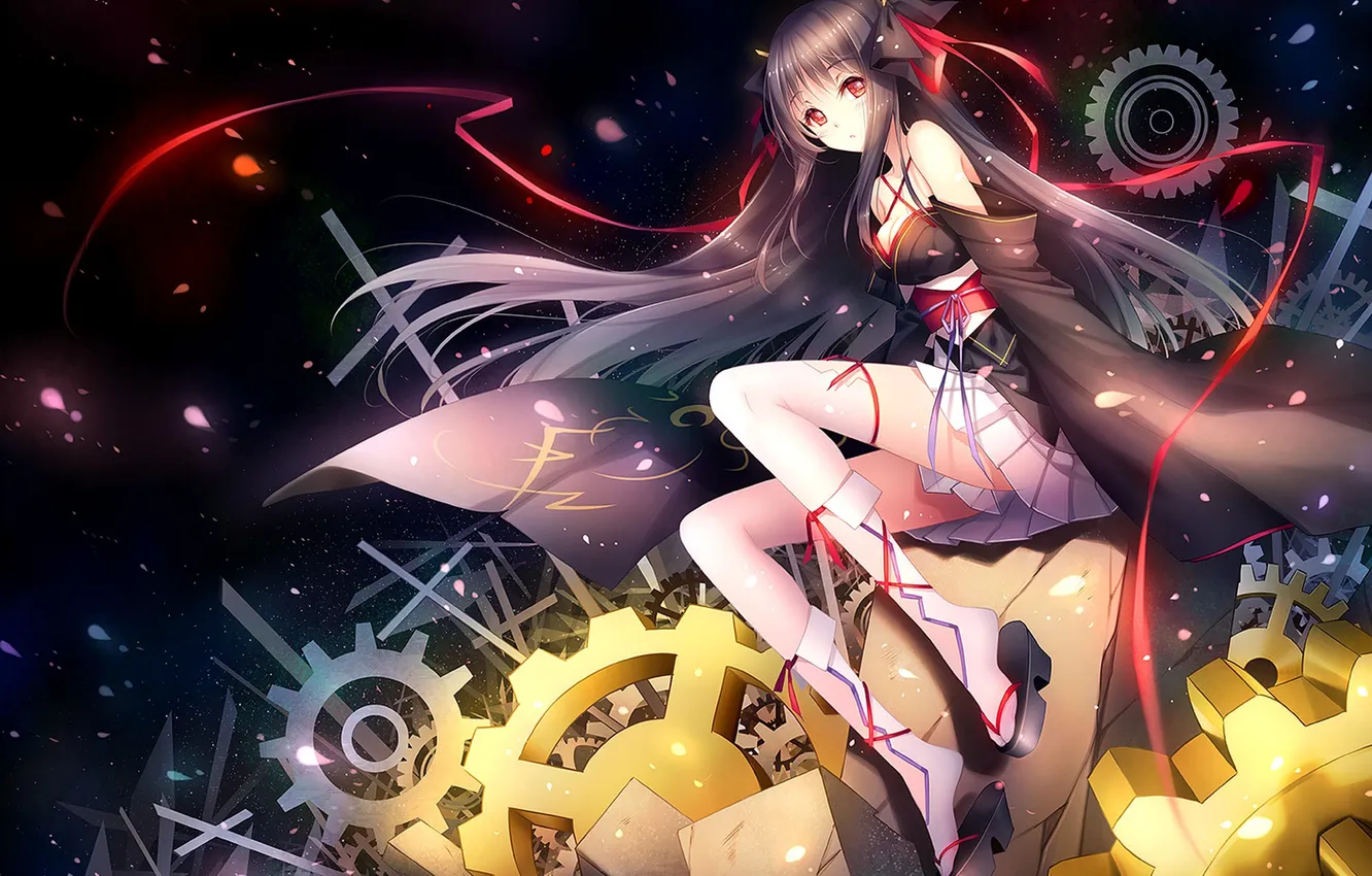 Photo wallpaper girl, anime, art, tape, kimono, gear, tidsean, machine-doll wa kizutsukanai